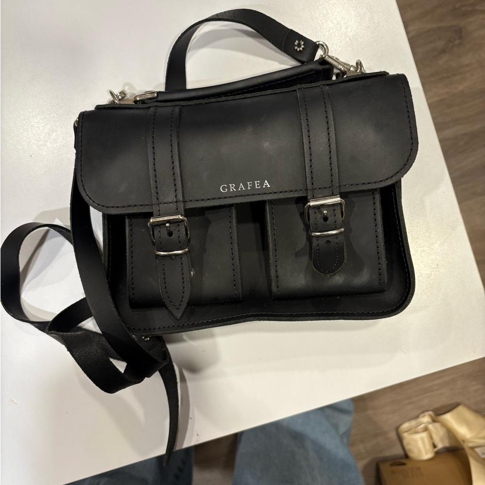 Grafea Black Crossbody Bag with Buckle Accents